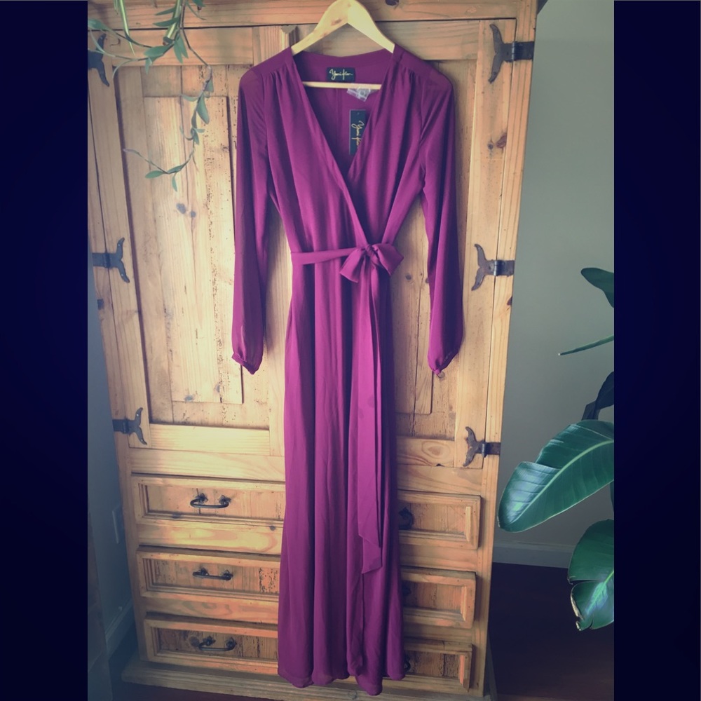Yumi Kim burgundy aurora silk maxi dress